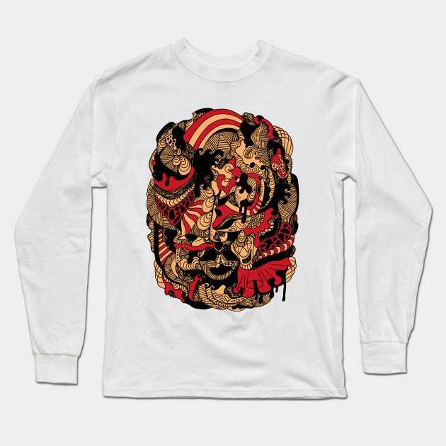 Abstract Wave of Thoughts No 2 - Red and Cream Long Sleeve T-Shirt by kenallouis